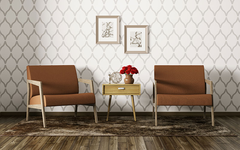 Professionally finished patterned wallpaper interior
