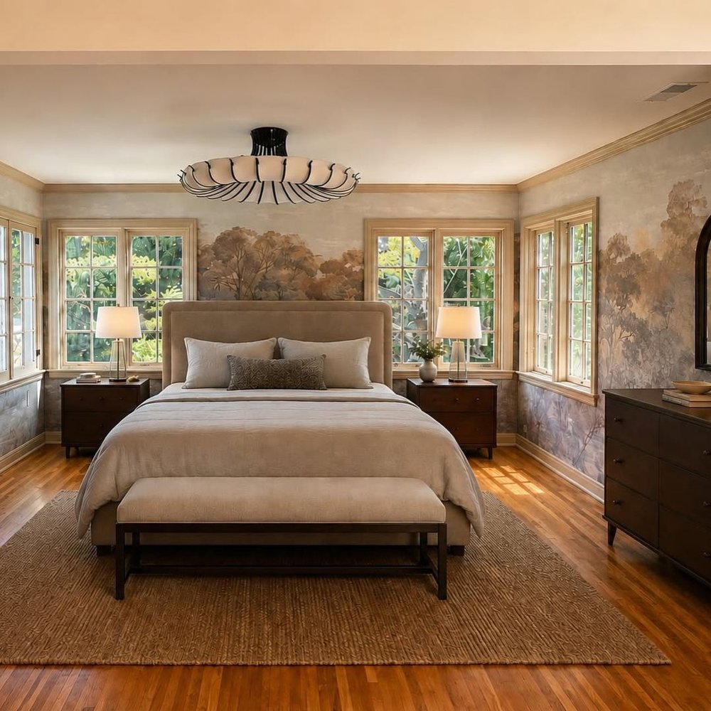 Patterned wallpaper in a finished interior